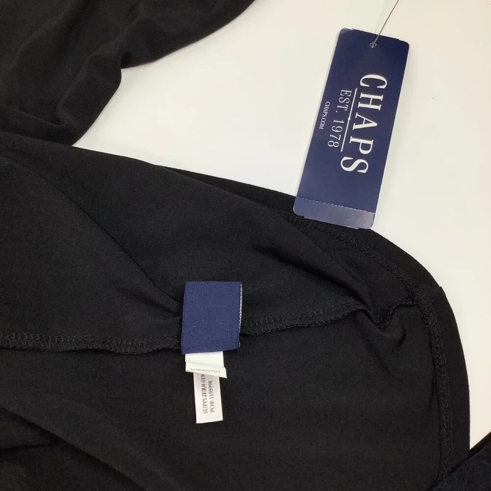 Chaps Highland Black Dress Medium iWith Sequined Shoulders 3/4 Sleeves & Midi NW - Picture 9 of 10